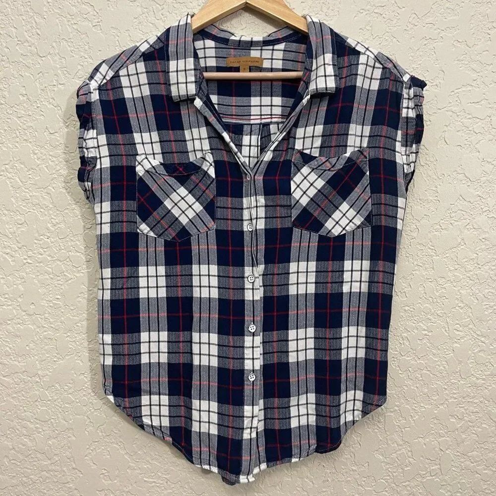 Jachs Girlfriend Women’s Button Front Blouse Loose Fit Short Sleeve